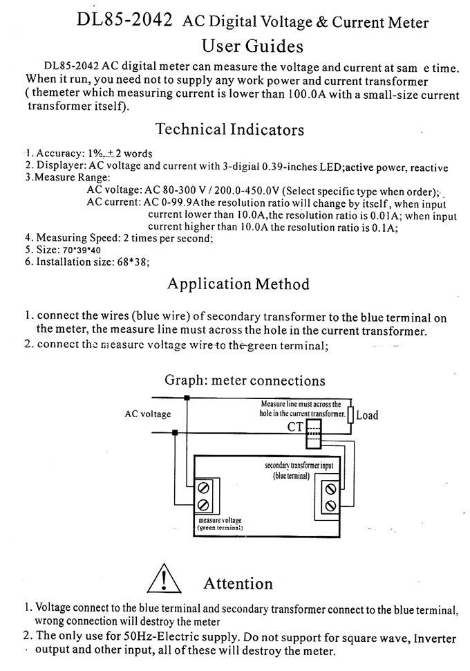DL85-2042 AC Digital Voltage and Current Meter