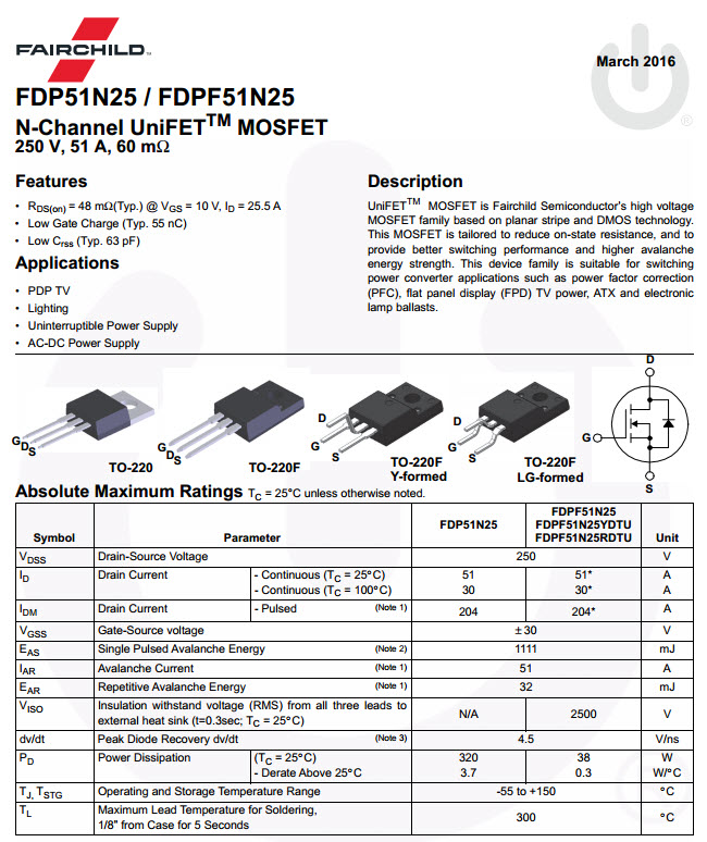 FDPF51N25
