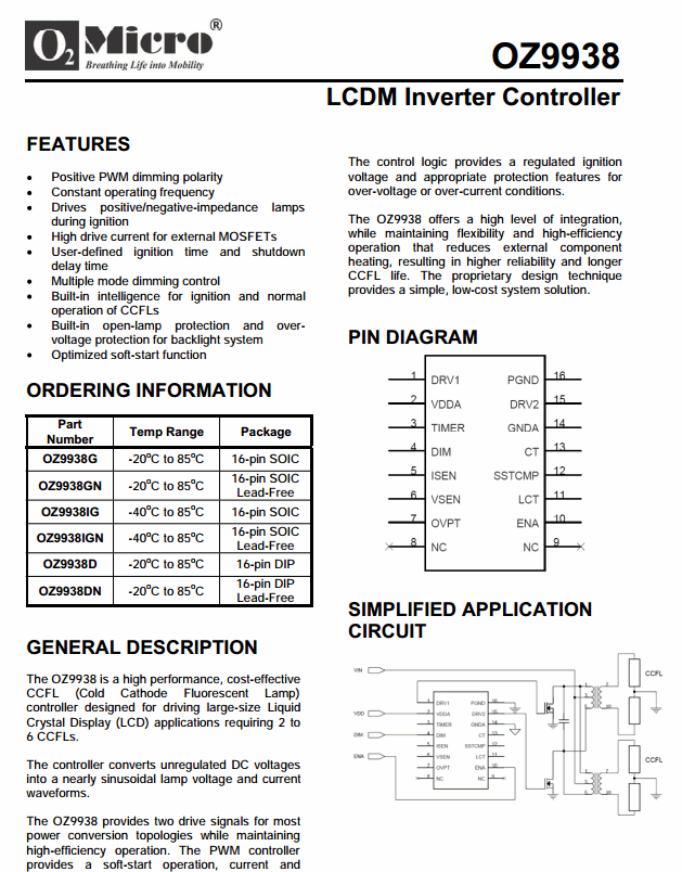 OZ9938GN LCDM Inverter Controller