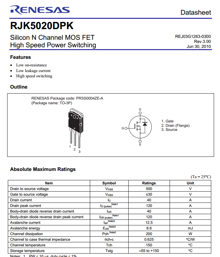 RJK5020DPK Silicon N Channel MOS FET High Speed Power Switching