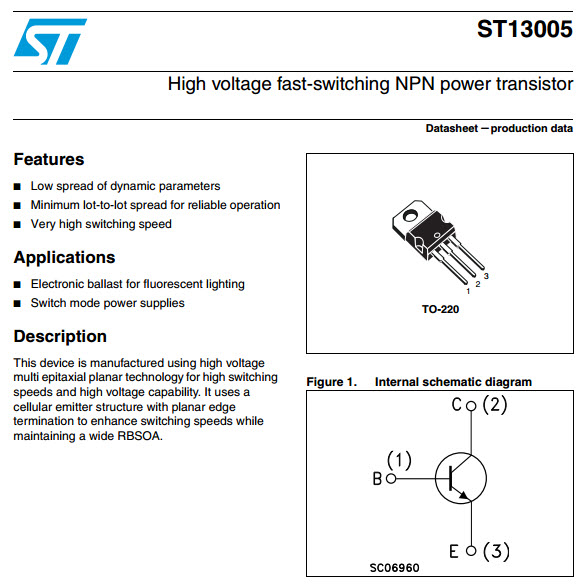 St1300a Riser ST13005A เพาเวอร์ทรานซิสเตอร์ 700V 8A