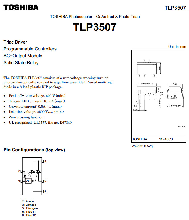 5 Pezzi TLP3063 Fotoaccoppiatore GaAs IRED &amp; Photo-Triac - Nuovi, Componenti Elettronici