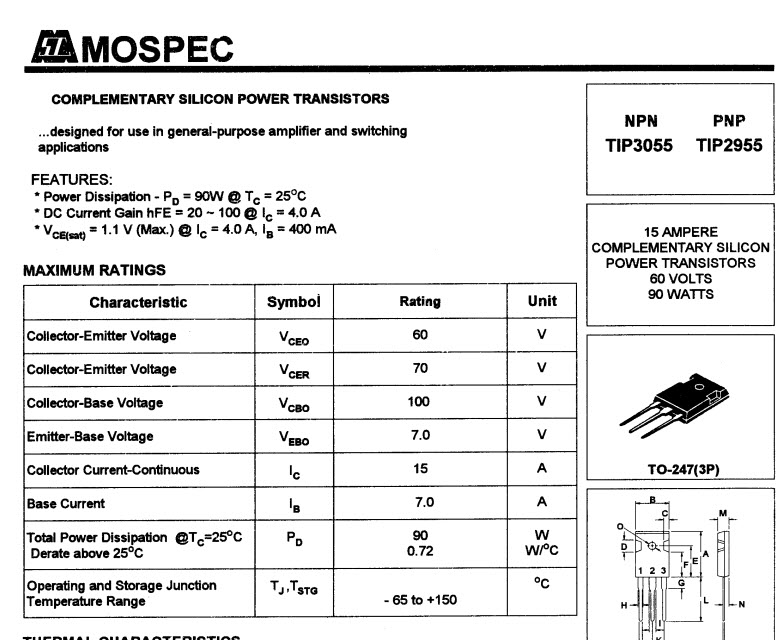 TIP3055 Mospet Power Transistors