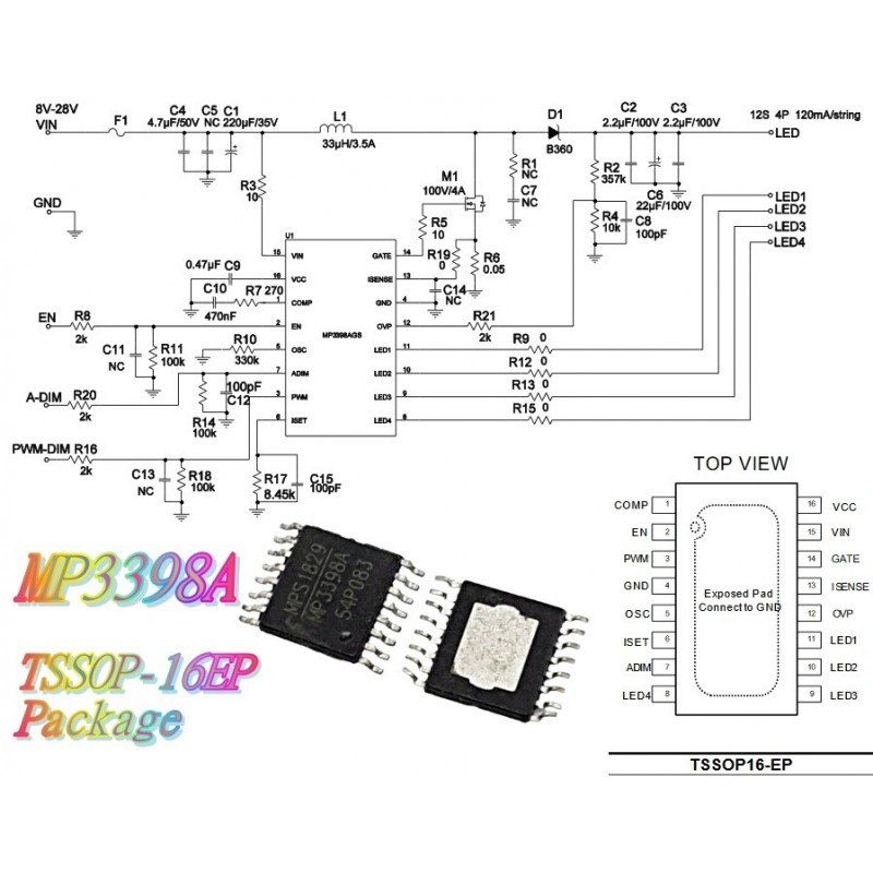 mp3398a-tssop16.jpg MP3398A-(TSSOP-16) LED-ไดร์เวอร์-PWM-ดิมเมอร์คอนโทรล